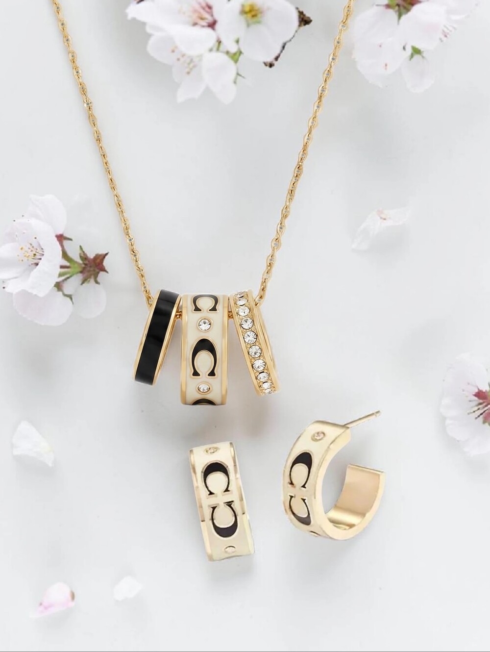 COACH Signature Enamel Rondell Necklace With Matching Earrings